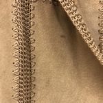 Vtg 70's Boho Leather Shacket Jacket‎ Crochet Patchwork Scalloped Hem Tan Sz M Size M Photo 2