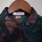 Punch Vintage L Silk Button Down Volcano Sun Pattern Top Blouse Turquoise Tan Green Size L Photo 13