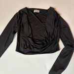 Oh Polly Slinky Jersey Plunge Neck Long Sleeve Crop Top Black Photo 1