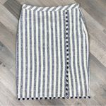 Banana Republic  Striped Tweed Midi Skirt Fringe Trim Pencil Blue White Size 10 Photo 8