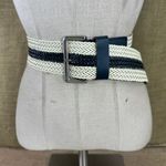 Womens Wide Cream And Navy Blue Color Woven Leather Belt 0 Photo 11