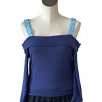 Free People NWOT  Off The Shoulder Long Sleeve Lace Trim Top Navy Photo 1