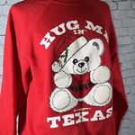 Red Hug Me In Texas 80s Christmas Teddy Bear Vintage Sweatshirt 1987 size XL Photo 2