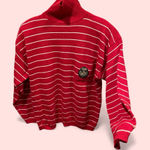 Cute vintage 80’s Chaus striped red white turtleneck sweater wool blend crested Size L Photo 1