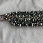 Vintage Blue Enamel Gold Tone Metal Bangle & South Western Chain Bracelet Sz 8 Photo 5