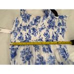 AQUA  Floral Midi Dress Smocked Tie Strap Tiered Casual‎ Summer White Blue L Photo 7