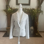 Katherine Barclay White Navy Blue Strips Blazer Sz M One Button Jacket Nautical Photo 1
