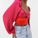 Bershka Satin Effect Volume Sleeve Boho Crop Top Blouse Shirt Photo 4