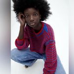 ZARA NWT Wool Alpaca Blend Crop Chunky Knit Striped Balloon Sleeve Crop Sweater Photo 2