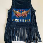 Via Penny Lane Reworked Apparel | Aerosmith Vegas Tour Navy Suede Fringe Vest XS Blue Photo 7