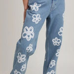 The Ragged Priest High Waist Straight Leg Denim Jeans Relaxed Fit Daisy Print Photo 0