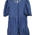 Boohoo Cottagecore Chambray Puff Sleeve Faux Denim Style Dress Size 6 Country Concert Photo 0