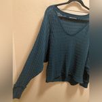 Free People  We The Free Teal Thien's Hacci Sweater Top Size S Photo 4
