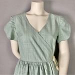 Handmade Wrap Dress Green Metallic Tulip Sleeves Twee Pockets Gathered Skirt Photo 2