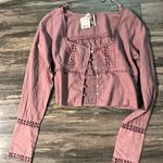 Free People NWT  Joi Eyelet‎ Crop Blouse in Roan Rouge Size Small Photo 6