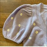 For Love & Lemons NWOT Purple Puff Sleeve Cardigan with Floral Embroidery Photo 2