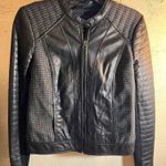 Trouve Black Quilted Bomber Jacket leather houndstooth zip up moto classic S Photo 0