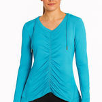 Calvin Klein Calvin‎ Klein Performance Teal Striped Ruched Front Long Sleeve Hoodie Medium Photo 0
