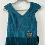 Adrianna Papell  Teal Blue Shirred Caplet Embellished Pleated Skirt Gown NWT 8 Photo 2
