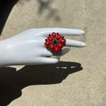 Vintage Natural Italian Red Flower Ring Silver Tone Ring Sz 8” Southwest Style Photo 8