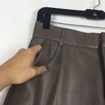 ZARA Pleather Pleated High Waist Shorts Medium Faux Leather Taupe Photo 10