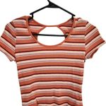 Sonoma  Orange Pink Crop Cut Out Open Back Ribbed Baby Tee Size Medium Photo 2
