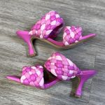 Marc Fisher  Womens Toree Heeled Mule Sandal Size 8.5 M Pink Woven Slip On Preppy Photo 4