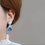 Blue/white Gradient Alloy Flower Design with imitation rhinestone Decor Earrings Blue Photo 8