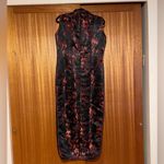 Traditional Chinese shiny silky asian dress splits side in black red 6 mandarin Photo 3