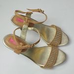 Isaac Mizrahi  Isbelle Gold and Tan High Heel Sandals Size 9.5 Photo 4