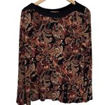 Vintage Y2K Mirasol Top Womens Large Black Acetate Fall Paisley Floral Print Photo 0