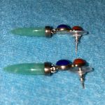 WHITNEY KELLY Jadeite lapis agate pierced earrings .925 sterling silver vintage Blue Photo 5