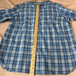 Talbots Blue Checkered Plaid Cotton Casual Ruffle Neck Long Sleeve Popover Shirt Photo 13