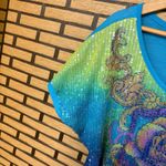 Bongo Blue Sequin Front Floral Top Size Small Photo 3