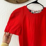 Maeve Anthropologie Red Floral Trim Textured  Rousseau Flounced Dress 2 Photo 5