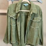 She & Sky  sage green embroidery distressed stap button jacket drop shoulder Photo 0