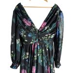 Badgley Mischka Black Floral Print Long Sleeve V-Neck Pleated Chiffon Gown 12 Photo 10