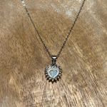 Sterling Silver Lab Fire Opal & CZ 925  Heart Necklace Photo 9