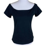 Boston Proper Black Boat Neck Short Sleeve Stretch Fitted Top Small Photo 0