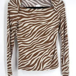 Ann Taylor Women's Zebra Print Striped Square Neck Top Brown White Size 2XS NWT Photo 0