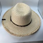Screamer Straw Fedora‎ Hat Leopard Print Band Frayed Brim Summer Beach Tan Photo 1