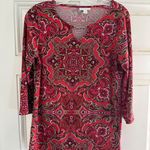 Charter Club Womens V-Neck Red Paisley Tunic Dress With 3/4 Sleeves Photo 1