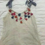 THML Multi Colored Tassel Cream Tank Blue Gingham Ribbon Ties size Small Photo 6