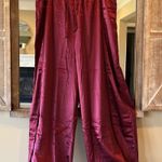 BB Dakota Satin Pajamas Loungewear Set Silky Burgundy Large Elastic Drawstring Waist Wide Leg Photo 2