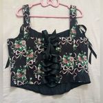 Dolls Kill  Widow Floral Black and Pink Bow Corset Top Photo 2