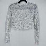 ZARA Women's Floral Print Knit V Neck Long Sleeve Crop Top White Blue Size Small Photo 4