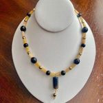 Earthy Tawny Yellow, Black & Golden Colored Necklace w Black Gold Ombre Pendant Photo 0