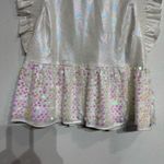 Peach Love California Peach Love White Shimmery Sequin Peplum Blouse Sz M Photo 3