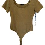 Elle  Grey Piper Scoot Olive Green Fitted Short Sleeve Bodysuit Size Large Photo 3