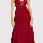 Free People Womens Slip Dress Red Adella Maxi Crochet Lace V Neck Flowy Small Photo 0